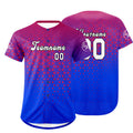 Camiseta de béisbol personalizada roja y azul con degradado uniformes de equipo con nombre y número