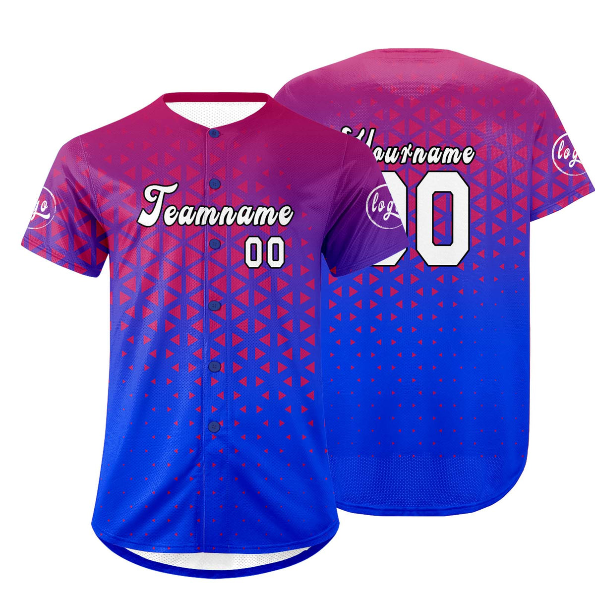 Camiseta de béisbol personalizada roja y azul con degradado uniformes de equipo con nombre y número