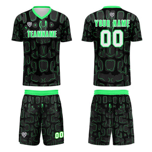 Conjunto personalizado de camiseta de fútbol negra y verde para niños y adultos