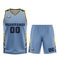 Uniforme de baloncesto personalizado azul y amarillo con tu logotipo-nombre y número impresos