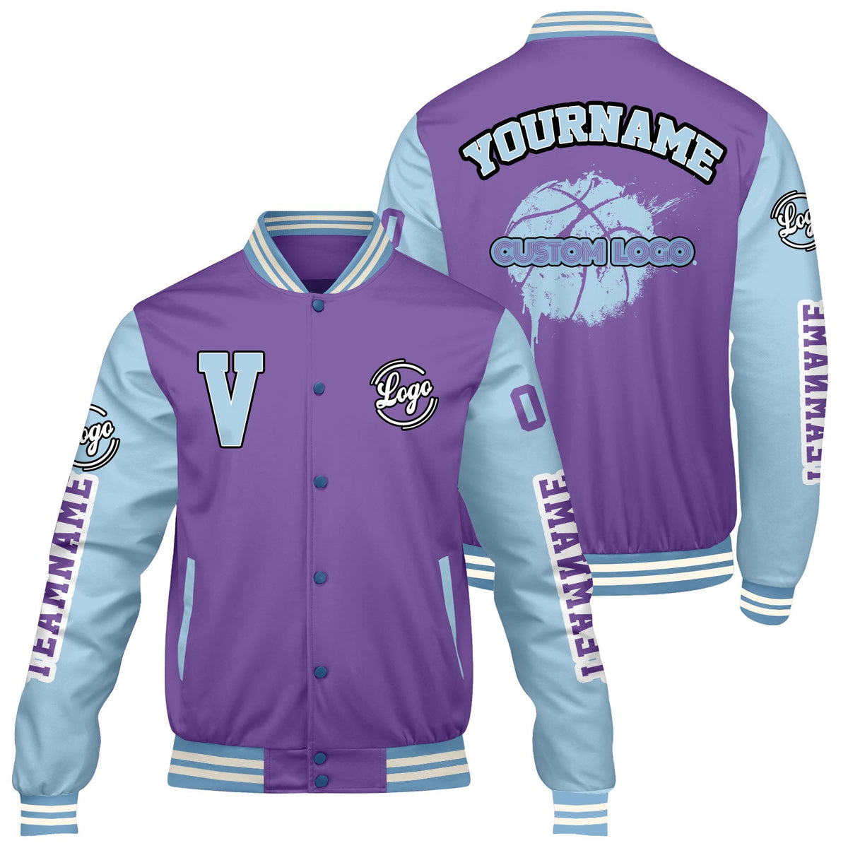 Chaquetas universitarias personalizadas Purple Lion Blue para hombres & mujeres y jóvenes & Chaquetas Letterman personalizadas