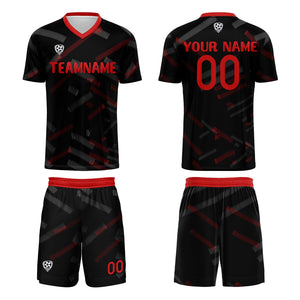 Conjunto personalizado de camiseta de fútbol negra y roja para niños y adultos