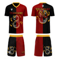 Conjunto personalizado de camiseta de uniforme rojo y negro para niños y adultos