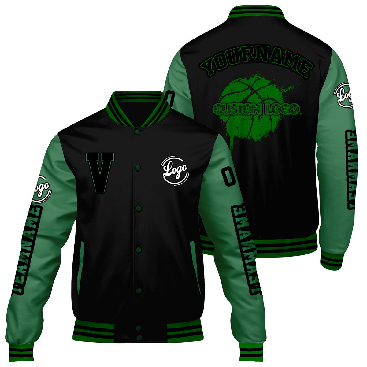 Chaquetas universitarias personalizadas de color verde hierba negra para hombres & mujeres y jóvenes & Chaquetas Letterman personalizadas