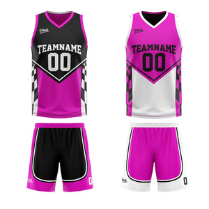 Traje de baloncesto reversible negro y morado claro personalizado para adultos y niños