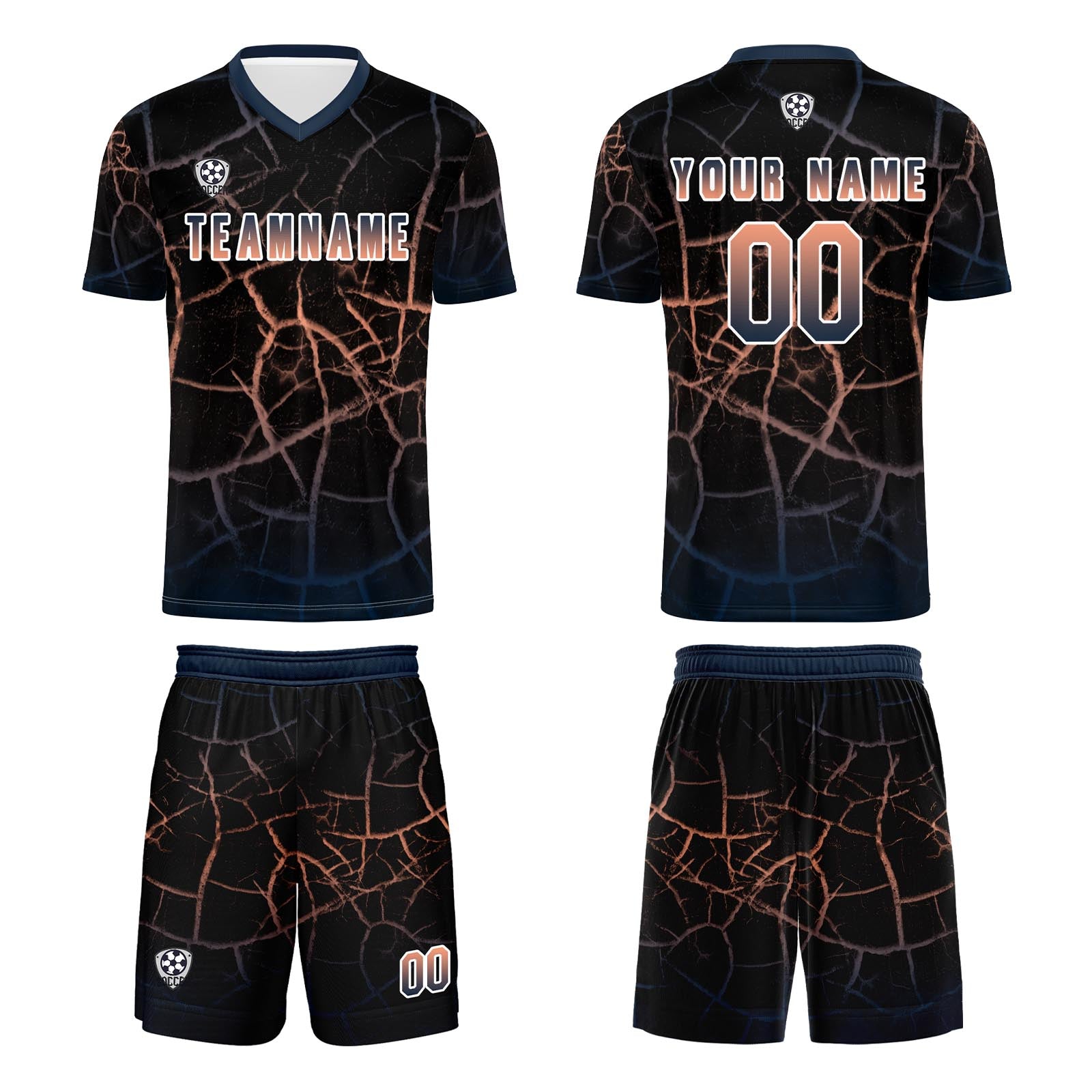 Conjunto personalizado de camiseta de fútbol negra y azul para niños y adultos