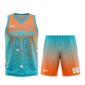Uniforme de baloncesto personalizado en naranja y cian con tu logotipo-nombre y número impresos
