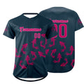 Camiseta de béisbol personalizada azul oscuro y rosa brillante con degradado uniformes de equipo personalizados con nombre y número
