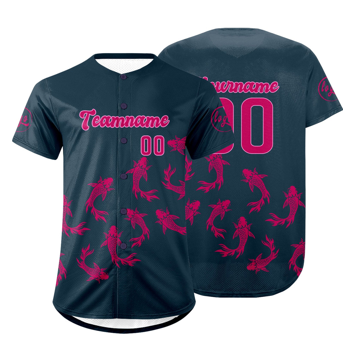 Camiseta de béisbol personalizada azul oscuro y rosa brillante con degradado uniformes de equipo personalizados con nombre y número
