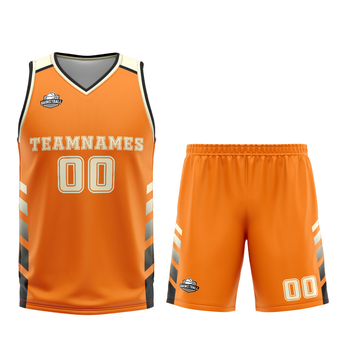 Uniforme de baloncesto personalizado color crema naranja con tu logotipo-nombre y número impresos