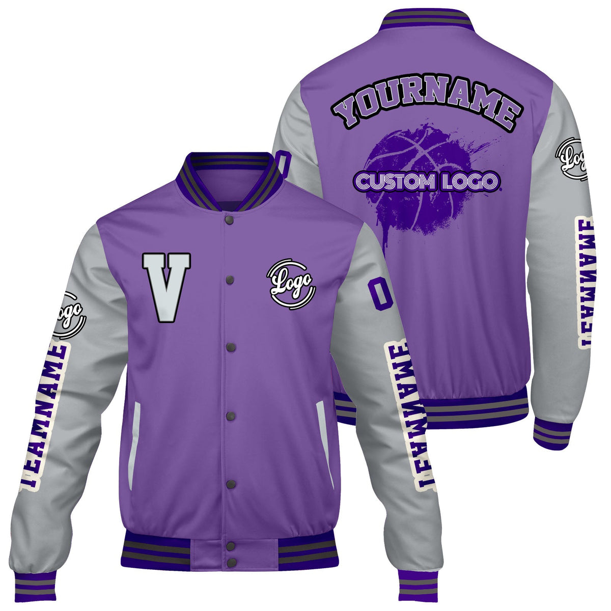 Chaquetas universitarias personalizadas en color morado y gris para hombres & mujeres y jóvenes & Chaquetas Letterman personalizadas