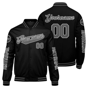 Chaquetas universitarias personalizadas en negro y gris para hombres & mujeres y jóvenes & Chaquetas Letterman personalizadas