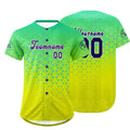 Camiseta de béisbol personalizada verde y amarilla con degradado uniformes de equipo con nombre y número