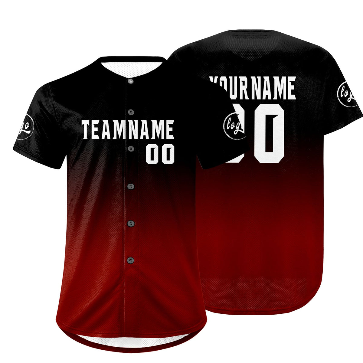 Camiseta de béisbol personalizada negra y roja con degradado uniformes de equipo con nombre y número