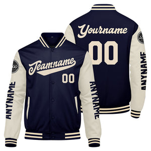Chaquetas universitarias personalizadas azul marino y crema para hombres & mujeres y jóvenes & Chaquetas tipo Letterman personalizadas