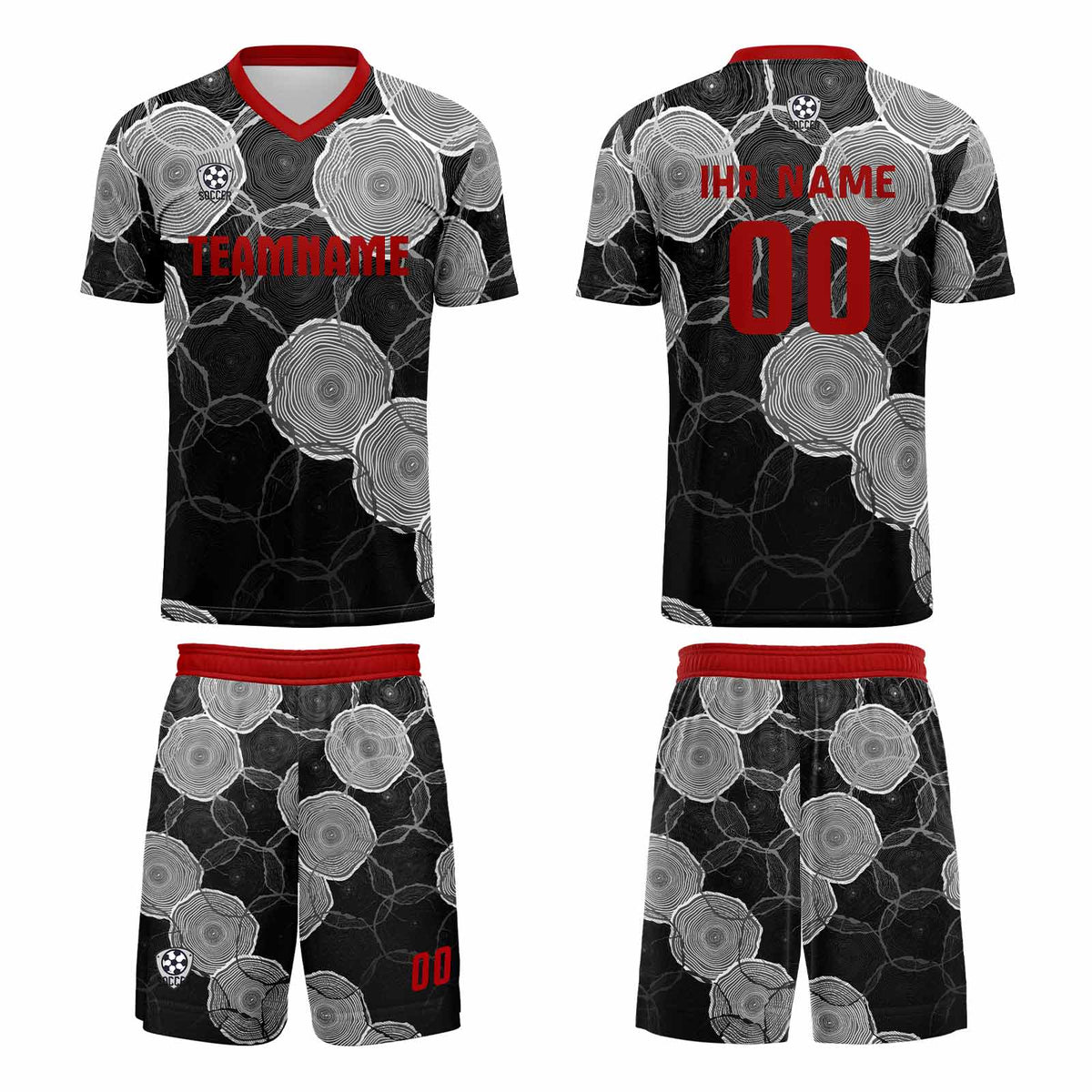 Conjunto personalizado de camiseta de uniforme rojo ceniza para niños y adultos