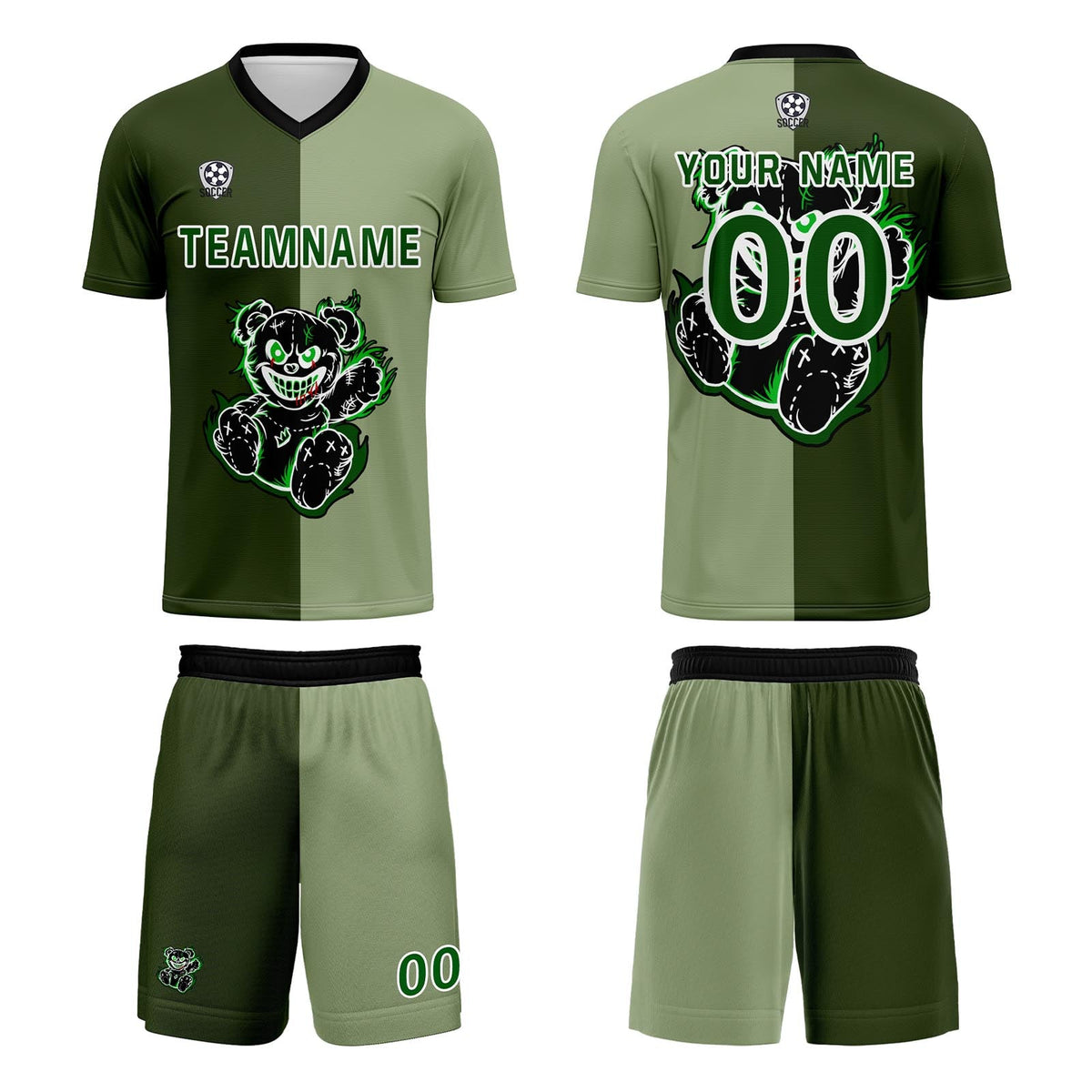 Conjunto personalizado de camiseta de fútbol verde para niños y adultos