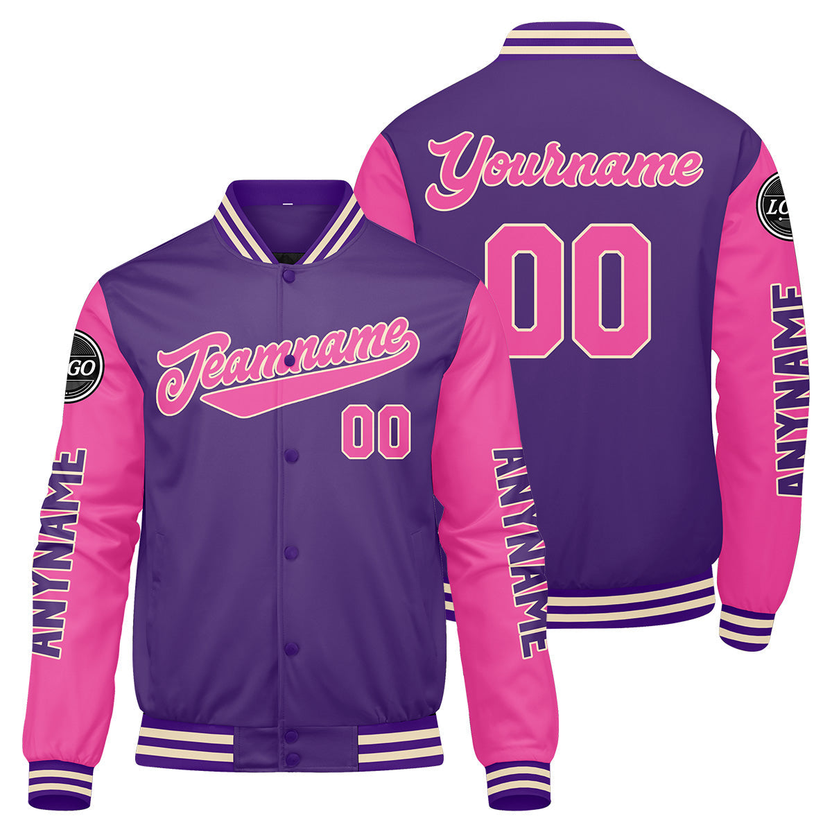 Chaquetas universitarias personalizadas en color morado y rosa para hombres & mujeres y jóvenes & Chaquetas estilo Letterman personalizadas