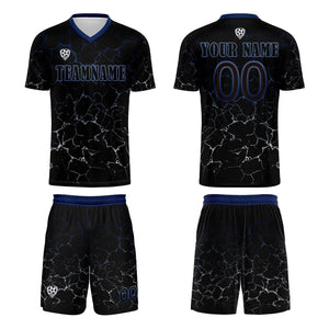 Conjunto personalizado de camiseta de fútbol negra y azul oscuro para niños y adultos