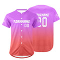Camiseta de béisbol personalizada en color morado y rosa con degradado uniformes de equipo personalizados con nombre y número