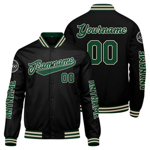 Chaquetas universitarias personalizadas en verde oscuro & negro y crema para hombres & mujeres y jóvenes & Chaquetas Letterman personalizadas