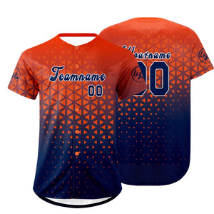 Camiseta de béisbol personalizada naranja y azul marino con dise?o degradado uniformes de equipo con nombre y número