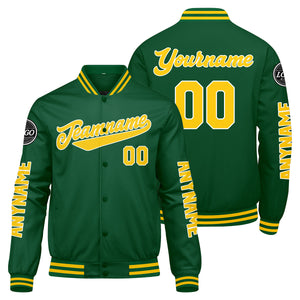 Chaquetas universitarias personalizadas verdes y amarillas para hombres & mujeres y jóvenes & Chaquetas tipo Letterman personalizadas