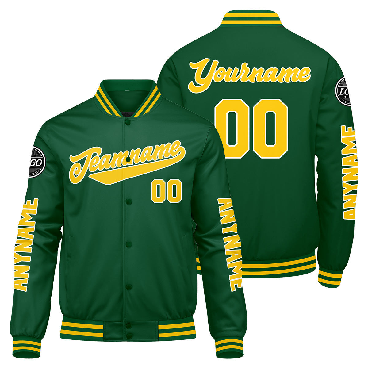 Chaquetas universitarias personalizadas verdes y amarillas para hombres & mujeres y jóvenes & Chaquetas tipo Letterman personalizadas