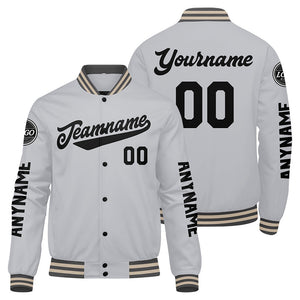 Chaquetas universitarias personalizadas en gris y negro para hombres & mujeres y jóvenes & Chaquetas Letterman personalizadas