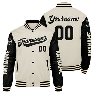 Chaquetas universitarias personalizadas en color negro y crema para hombres & mujeres y jóvenes & Chaquetas Letterman personalizadas