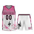 Uniforme de baloncesto personalizado blanco y rosa con tu logotipo-nombre y número impresos