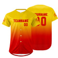 Camiseta de béisbol personalizada amarilla y roja con degradado uniformes de equipo personalizados con nombre y número