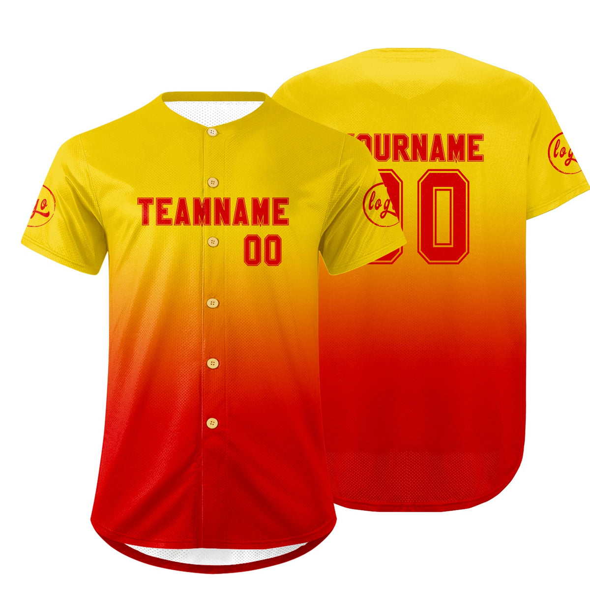 Camiseta de béisbol personalizada amarilla y roja con degradado uniformes de equipo personalizados con nombre y número