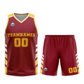 Uniforme de baloncesto personalizado rojo y amarillo con tu logotipo-nombre y número impresos