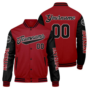 Chaquetas universitarias rojas y negras personalizadas para hombres & mujeres y jóvenes & Chaquetas Letterman personalizadas