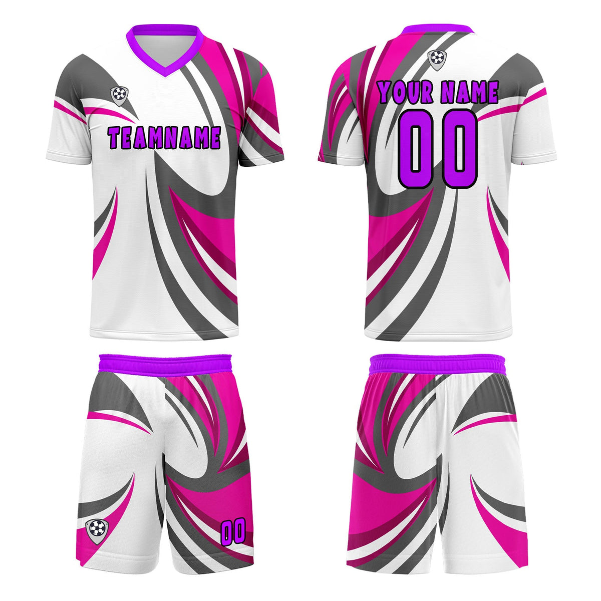 Conjunto personalizado de camiseta de uniforme blanca y rosa para niños y adultos
