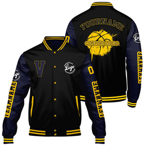Chaquetas universitarias personalizadas negras y azul oscuro para hombres & mujeres y jóvenes & Chaquetas Letterman personalizadas