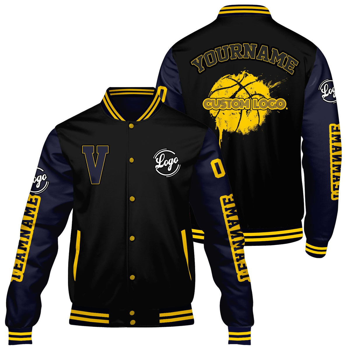 Chaquetas universitarias personalizadas negras y azul oscuro para hombres & mujeres y jóvenes & Chaquetas Letterman personalizadas