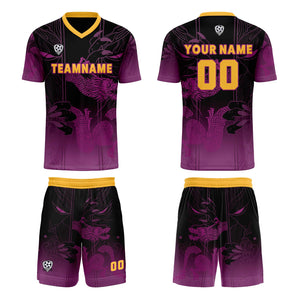 Conjunto personalizado de camiseta de uniforme morado y naranja para niños y adultos