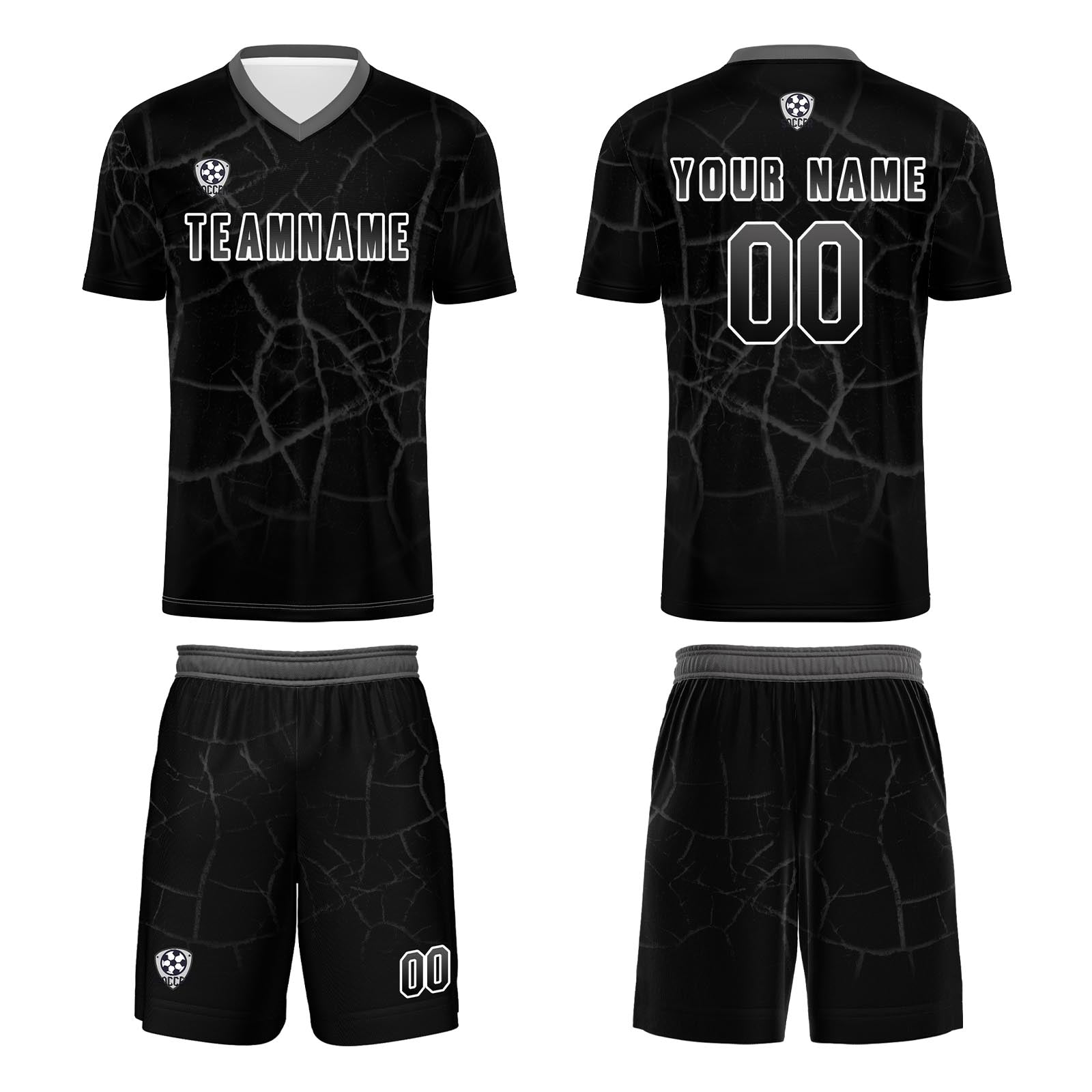 Conjunto personalizado de camiseta de fútbol negra y gris para niños y adultos