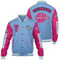 Chaquetas universitarias personalizadas en azul pálido y rosa para hombres & mujeres y jóvenes & Chaquetas tipo Letterman personalizadas