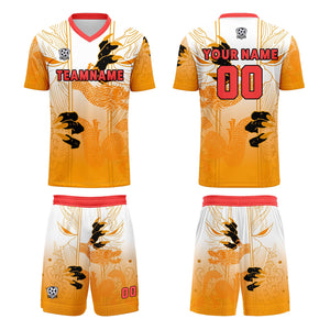 Conjunto personalizado de camiseta de uniforme naranja y rojo para niños y adultos