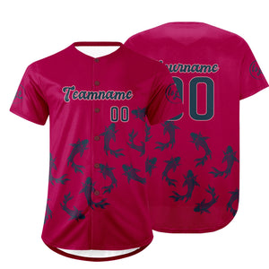 Camiseta de béisbol personalizada rosa brillante azul oscuro con degradado uniformes de equipo personalizados con nombre y número