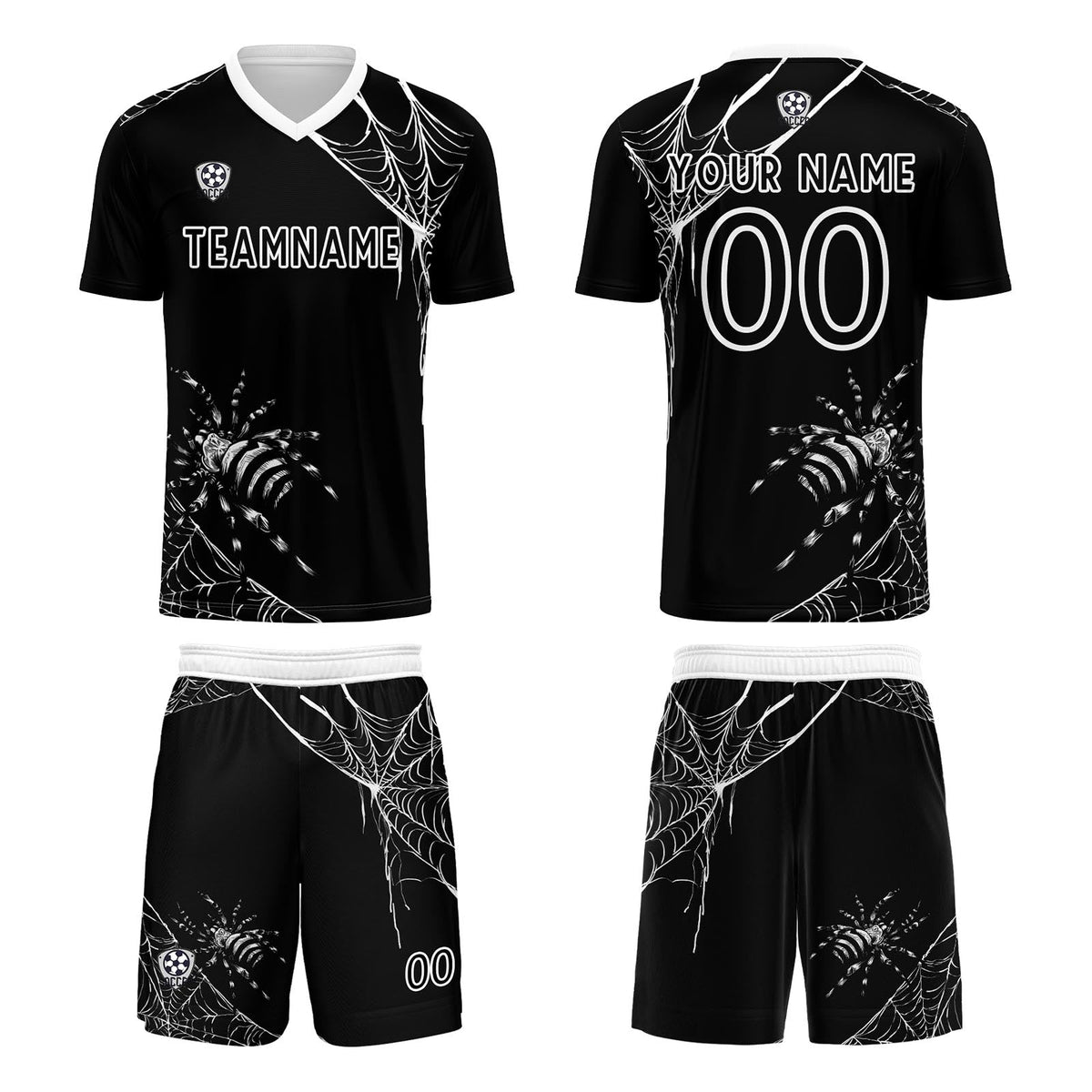 Conjunto personalizado de camiseta de fútbol negra para niños y adultos