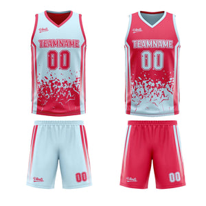 Traje de baloncesto reversible rojo claro personalizado para adultos y niños