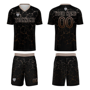 Conjunto personalizado de camiseta de fútbol negra y marrón claro para niños y adultos