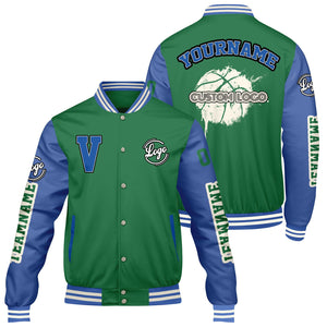 Chaquetas universitarias personalizadas de color verde hierba y azul para hombres & mujeres y jóvenes & Chaquetas Letterman personalizadas