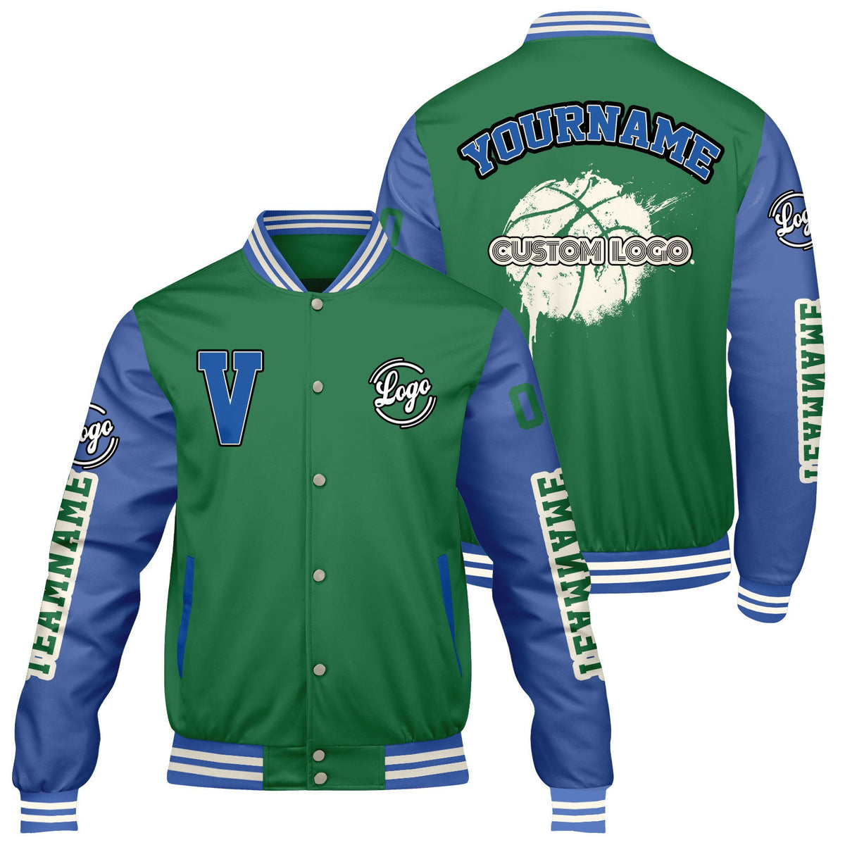 Chaquetas universitarias personalizadas de color verde hierba y azul para hombres & mujeres y jóvenes & Chaquetas Letterman personalizadas