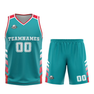 Uniforme de baloncesto personalizado de color rojo cian con tu logotipo-nombre y número impresos
