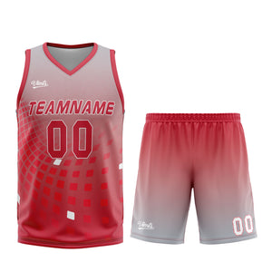 Uniforme de baloncesto personalizado gris y rojo con tu logotipo-nombre y número impresos